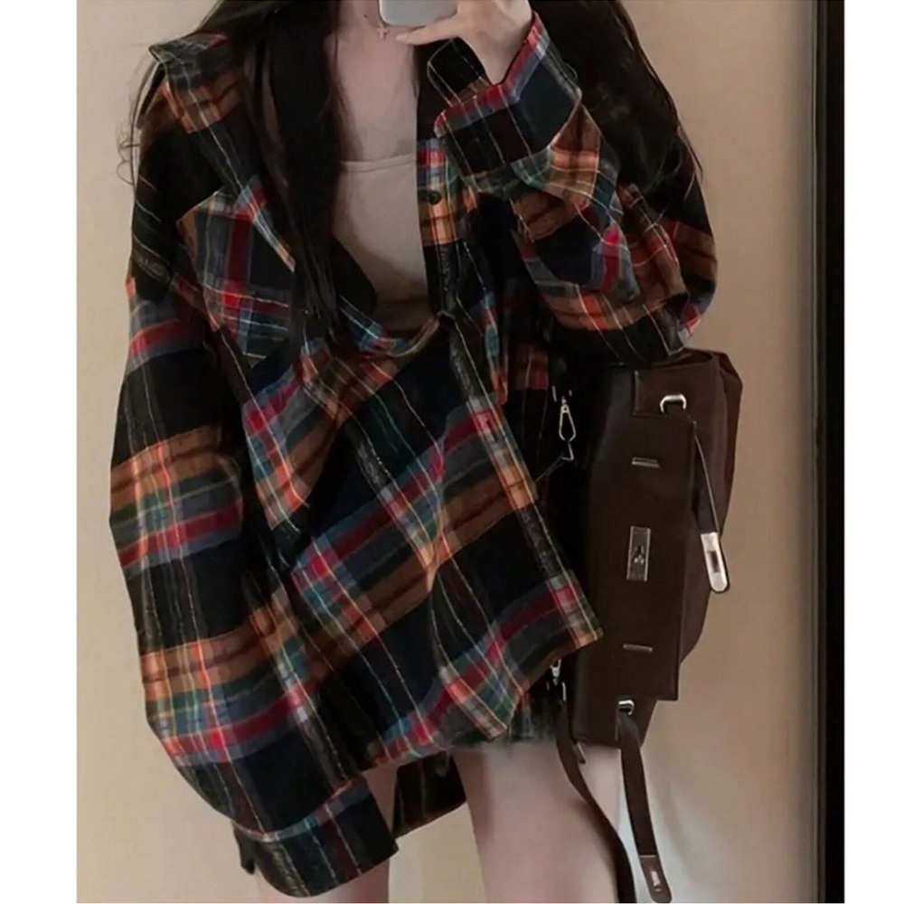 Plaid Print Button Down Loose Fit Boyfriend Shirt XS S M L 1X 2X 3X 4X 5X